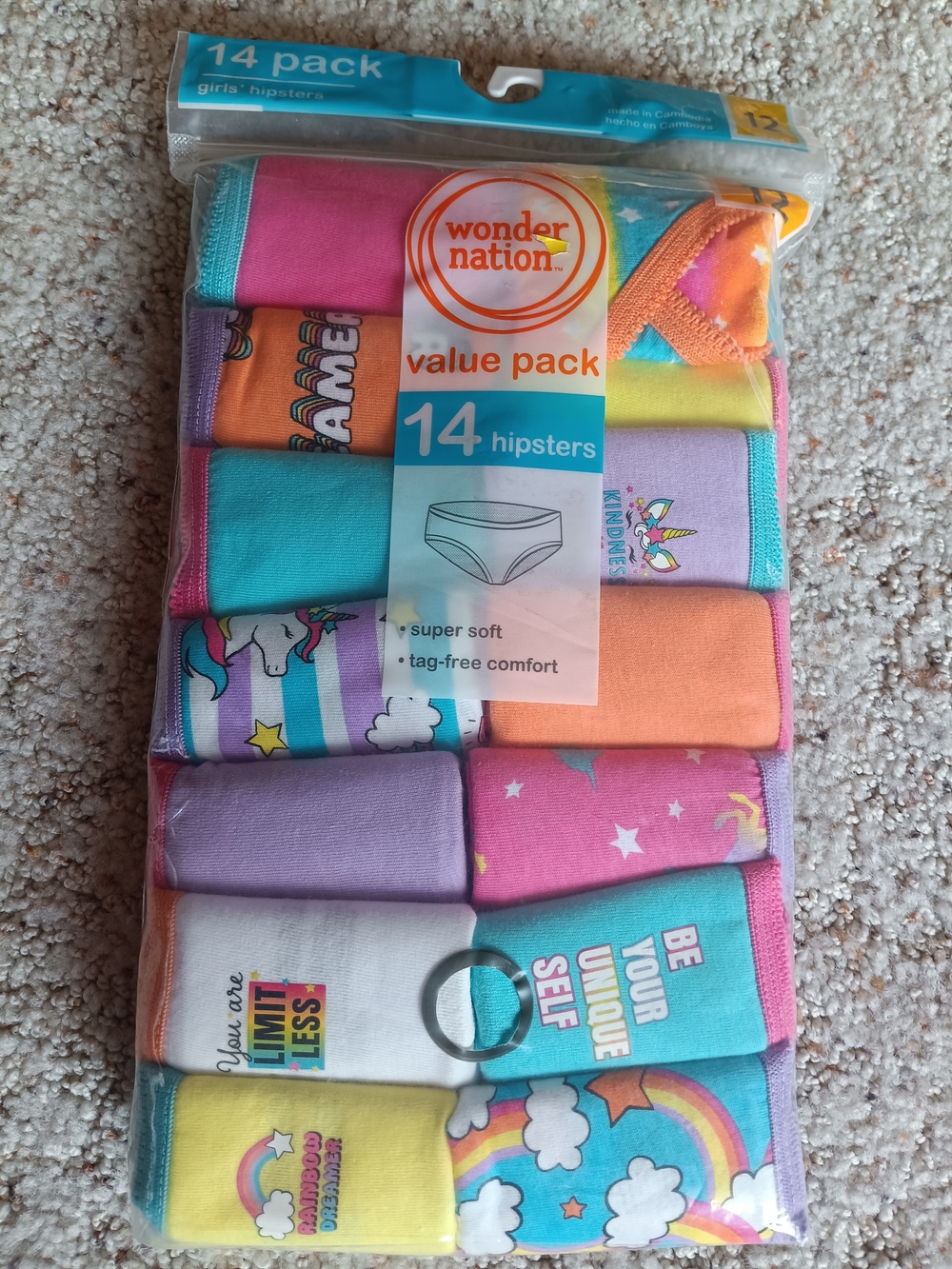 Wonder Nation Girls' Pink & Multicolor 14-Pack Hipster Underwear